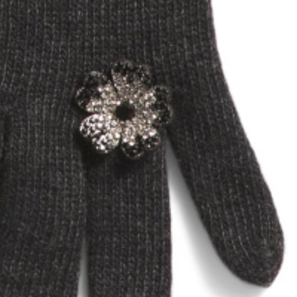 new STILESTRO Made In Italy Wool / Cashmere  Flower Ring Gloves charcoal - Picture 3 of 4